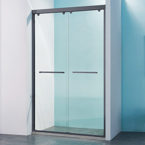 Double Sliding Shower Door 44-48"W x 75"H Matte Black Tempered Glass