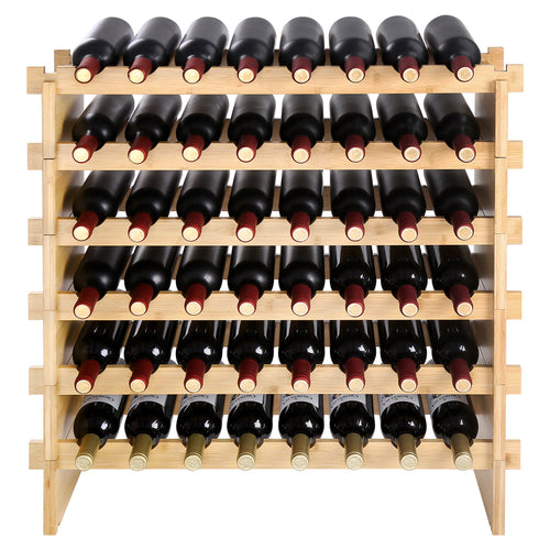 48 Bottle 6-Tier Bamboo Wood Stackable Wine Rack Display