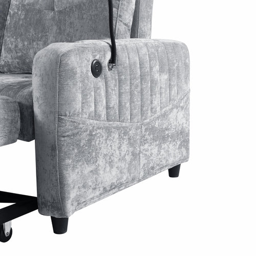 Modern Grey Chenille Loveseat Sofa Bed Pull-Out Adjustable