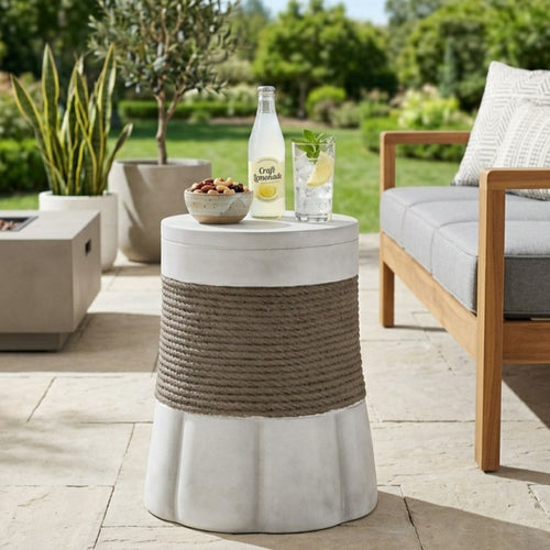 Outdoor Light Gray Brown Retro Woven Rope Side Table End Table