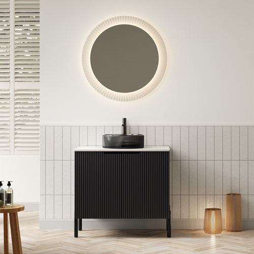 30' Bathroom Vanity with Sink, Freestanding Cabinet 2 Doors Black Glass Basin
