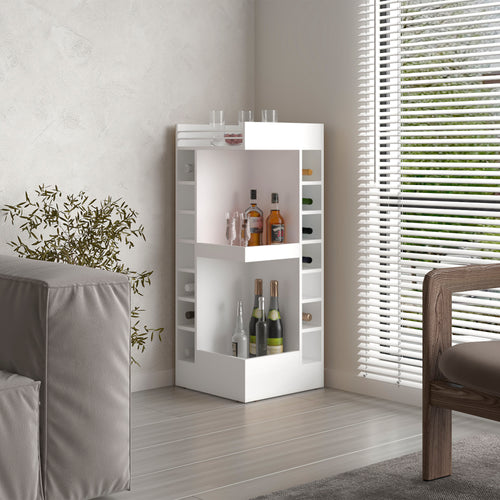 3-Tier Corner Wine Cabinet 46" Tall White Storage 14 Bottle