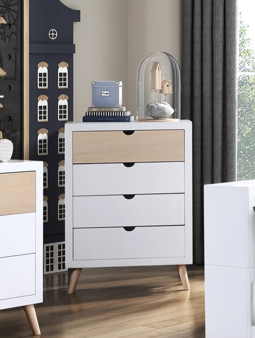 White and Natural Finish Youth Bedroom Dresser Storage Chest