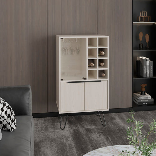 23" Double Door Bar Cabinet with Glass Doors and Wine Cubbies