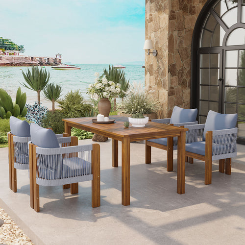 5-Piece Acacia Wood Outdoor Patio Dining Set with Rope Chairs