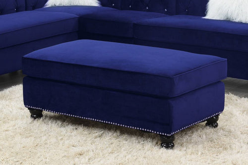 XL Cocktail Ottoman Indigo Blue Velvet Studded Wooden Legs