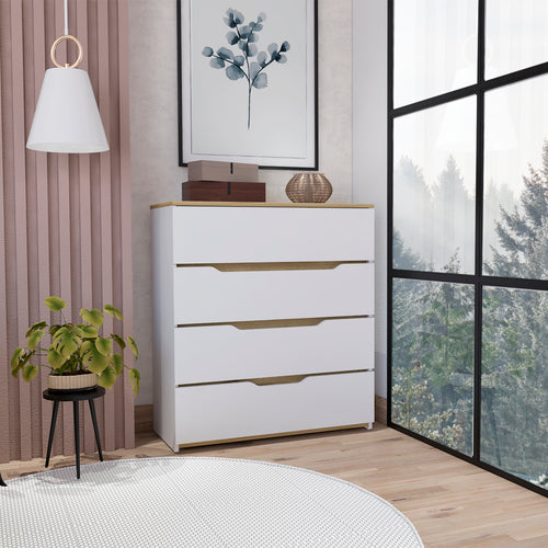 Zoe White Light Oak Four Drawer Dresser Top