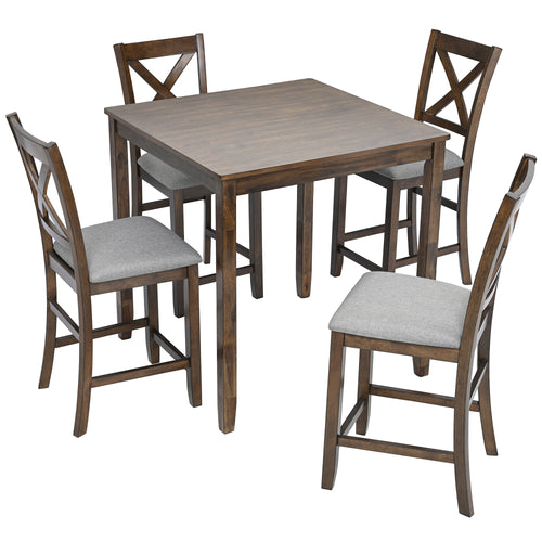 Walnut Counter Height Dining Set with 4 Chairs