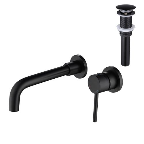 Wall Mounted Single Handle Bathroom Sink Faucet Pop-Up Drain