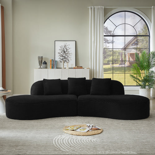 Curved Corduroy Sectional Sofa 4-Seat 123" Black