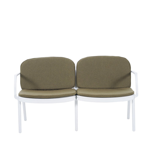 Luna Outdoor Patio Loveseat with White Frame and Green Cushion, Durable PP Construction