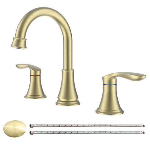 8 Inch Widespread Bathroom Sink Faucet Brushed Gold 3 Hole