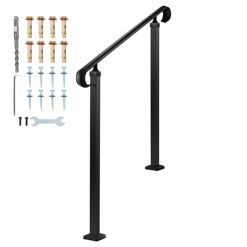 Outdoor Step Handrail 2-3 Step Adjustable Carbon Steel Matte Black