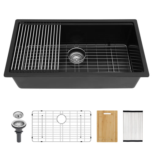 Black Granite Composite Undermount Kitchen Sink 30" x 19