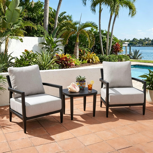 3PC Outdoor Aluminum Patio Set with Sunbrella Cushions