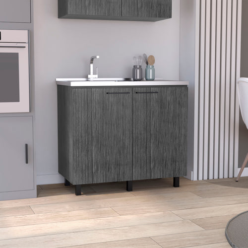 2 Freestanding Utility Base Cabinet with Stainless Steel Countertop and 2-Door