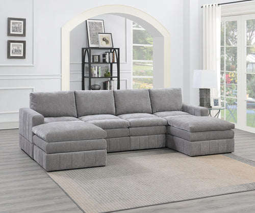 6-Piece Gray Modular Sectional Sofa Morgan Fabric