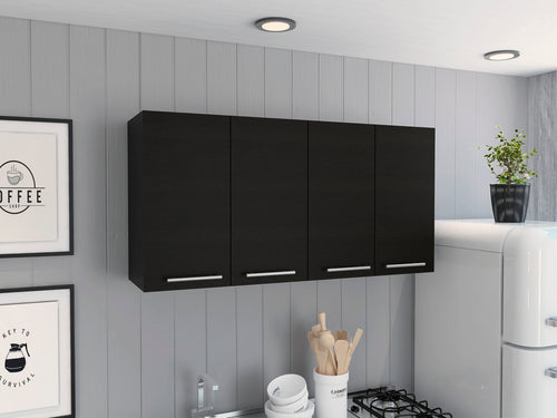 Black Wall Cabinet 4 Door 2 Shelves Storage Unit