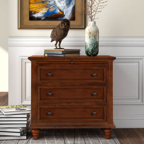 27.6" Nightstand with 3 Drawers, Pine Wood Veneer, Metal Handles