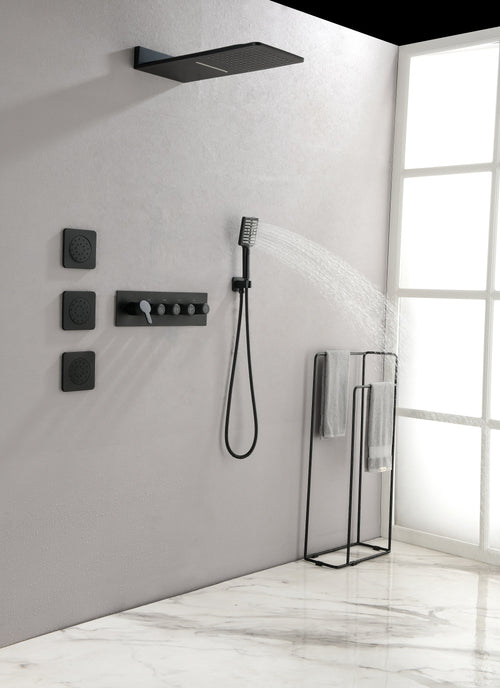 Wall Mounted Waterfall Rain Shower System with 3 Body Sprays