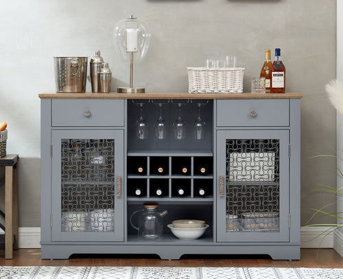 Modern Farmhouse Buffet Sideboard with Glass Doors Wine Rack