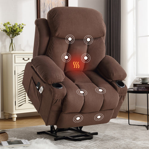 Power Lift Recliner Chair with Heat Massage USB Port Brown