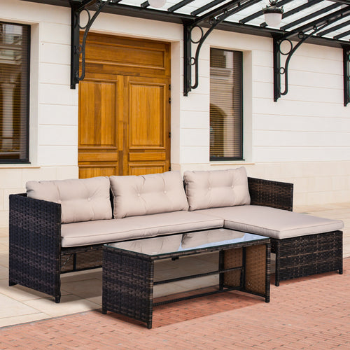 Patio Set PE Rattan Steel Beige 3 Piece L-Shape Loveseat 560 LB