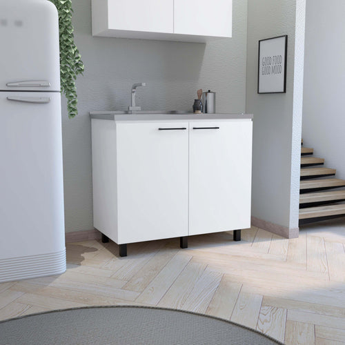 Napoles 2 Utility Sink Cabinet Stainless Steel Countertop White