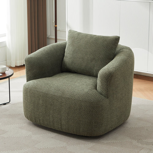 Accent Chair Swivel Barrel Chenille Green 360 Degree Pocket Spring 38 In