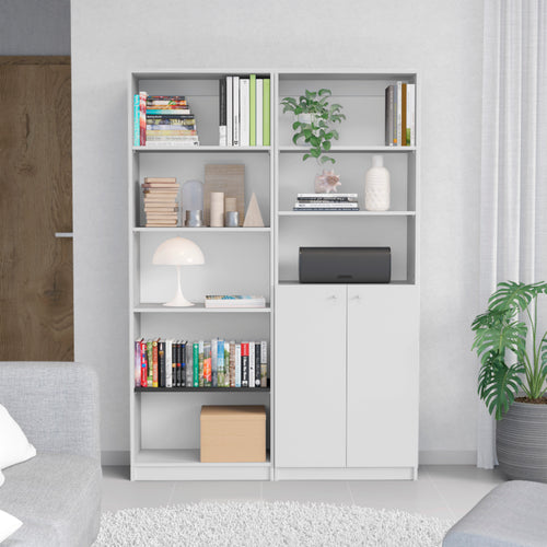 2 Piece White Bookcase Set 49" Wide 8 Shelves Double Door Cabinet