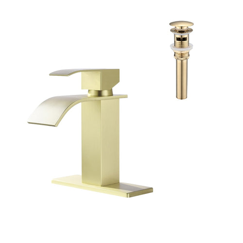 Waterfall Spout Bathroom Sink Faucet Single Handle Pop-Up Drain