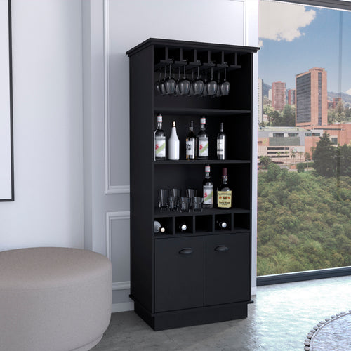 Dundee 70-Inch High Bar Cabinet with 10 Glass Doors 5 Cubbies