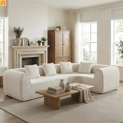Sectional Sofa Curved L-Shape High-Density Foam Almond 4 Seat 110 In