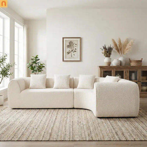 Sectional Sofa Curved L-Shape High-Density Foam White 4 Seat 110 In