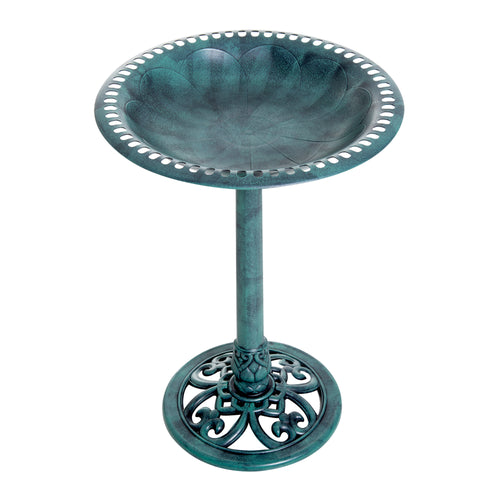 28" Bird Bath Outdoor Resin Decor Fleur De Lis Pattern