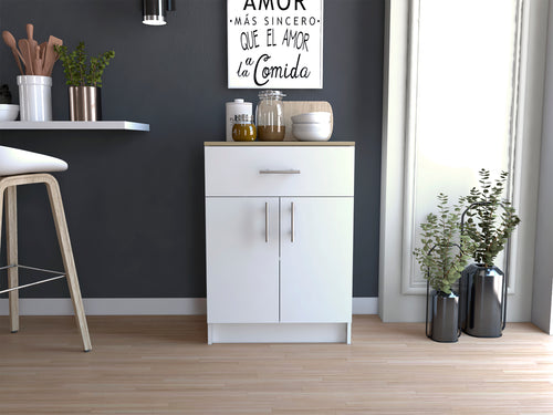 Mayorca White Light Oak Pantry Cabinet One Drawer Two Shelves