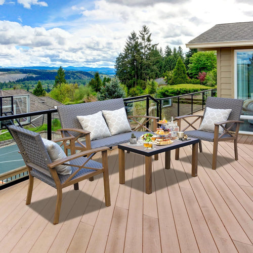 4 Piece Outdoor Conversation Set Aluminum Sofa 2 Chairs Table