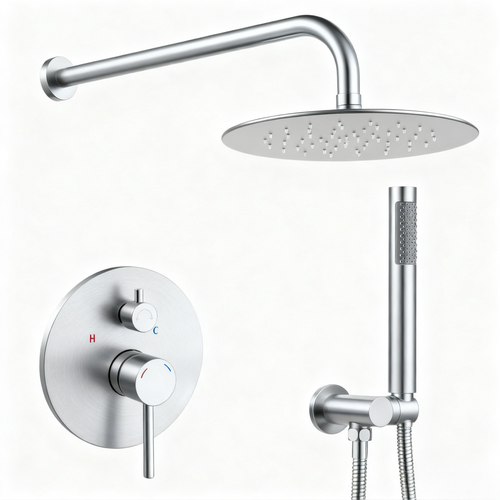 Brushed Nickel Wall Mounted Shower System 10" Rainfall Head Combo