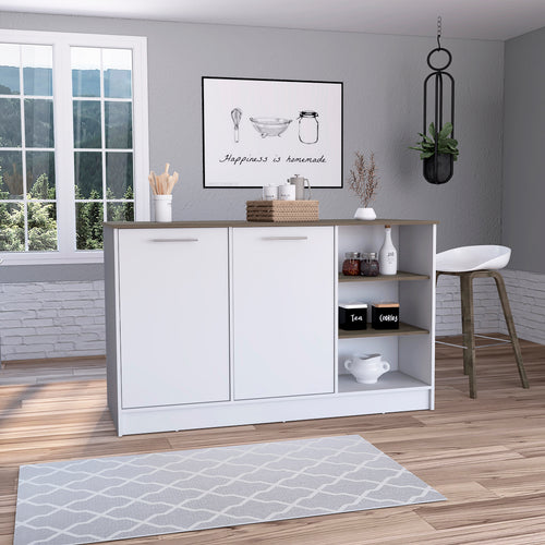 Ginger Kitchen Island with Prep Table and Shelves