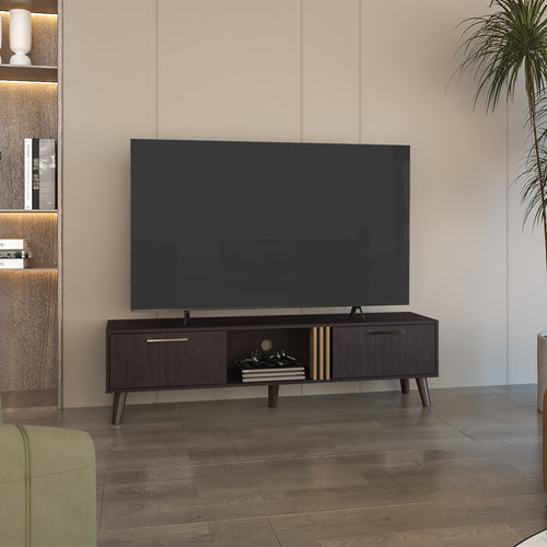 63" TV Stand with Pull Down Cabinets and Shelves