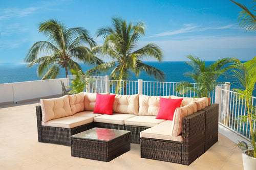 Outdoor Sectional Set PE Rattan 7 Piece Seats 6