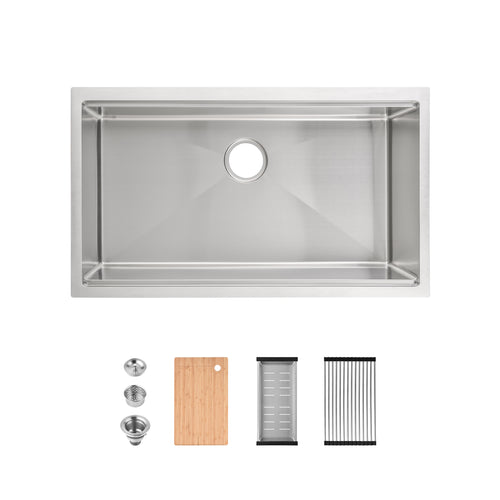 Stainless Steel Undermount Kitchen Sink 33x19 Single Bowl Dark Gray