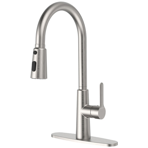 Brushed Nickel High Arc Kitchen Sink Faucet Pull Out Sprayer