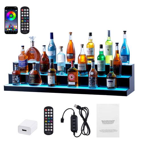 LED Lighted Liquor Bottle Display Shelf 48" RF App Control 3-Step