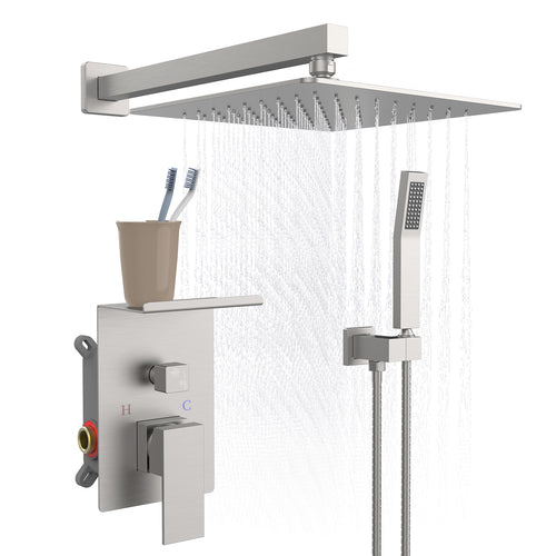 10" Rainfall Shower Head System Brushed Nickel Wall Mount
