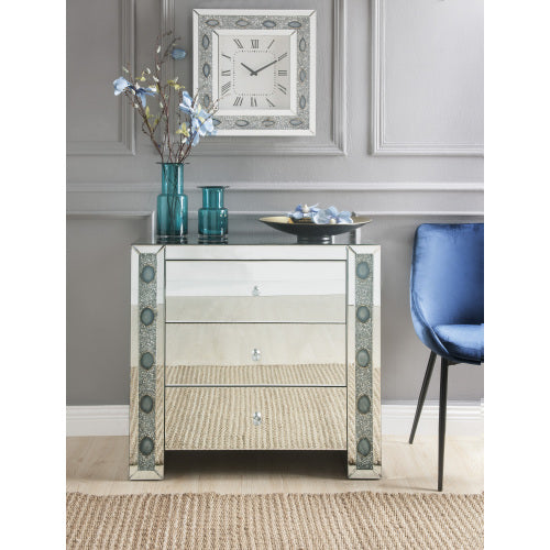 Console Cabinet - Glam - Mirrored with Faux Agate Inlay - 3 Drawers