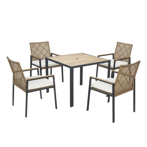 Acacia Wood Patio Dining Table Set with Umbrella Hole