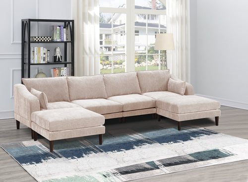 6-Piece Modular Sectional Sofa U-Shaped Armless Chairs Ottoman
