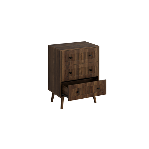 Walnut 3-Drawer Dresser with Vertical Grooves