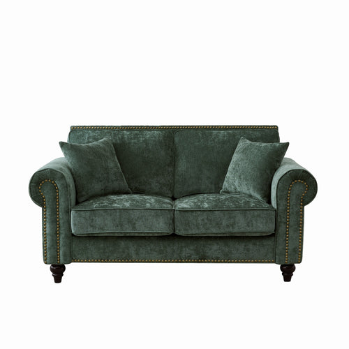 Modern 2-Seater Sofa Beige Fabric Nailhead Trim 63